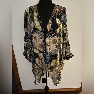 Colorful leaf print kimono style blouse